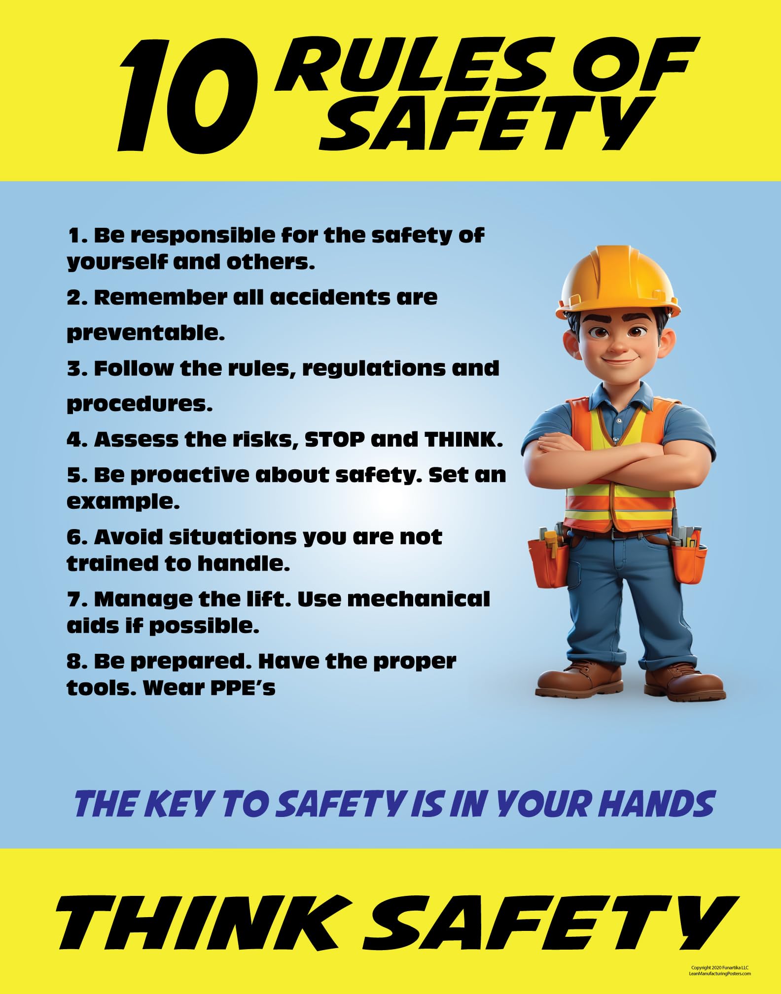Lean Manufacturing Posters 10 Rules of safety Poster, 22" X 28", Made in the USA