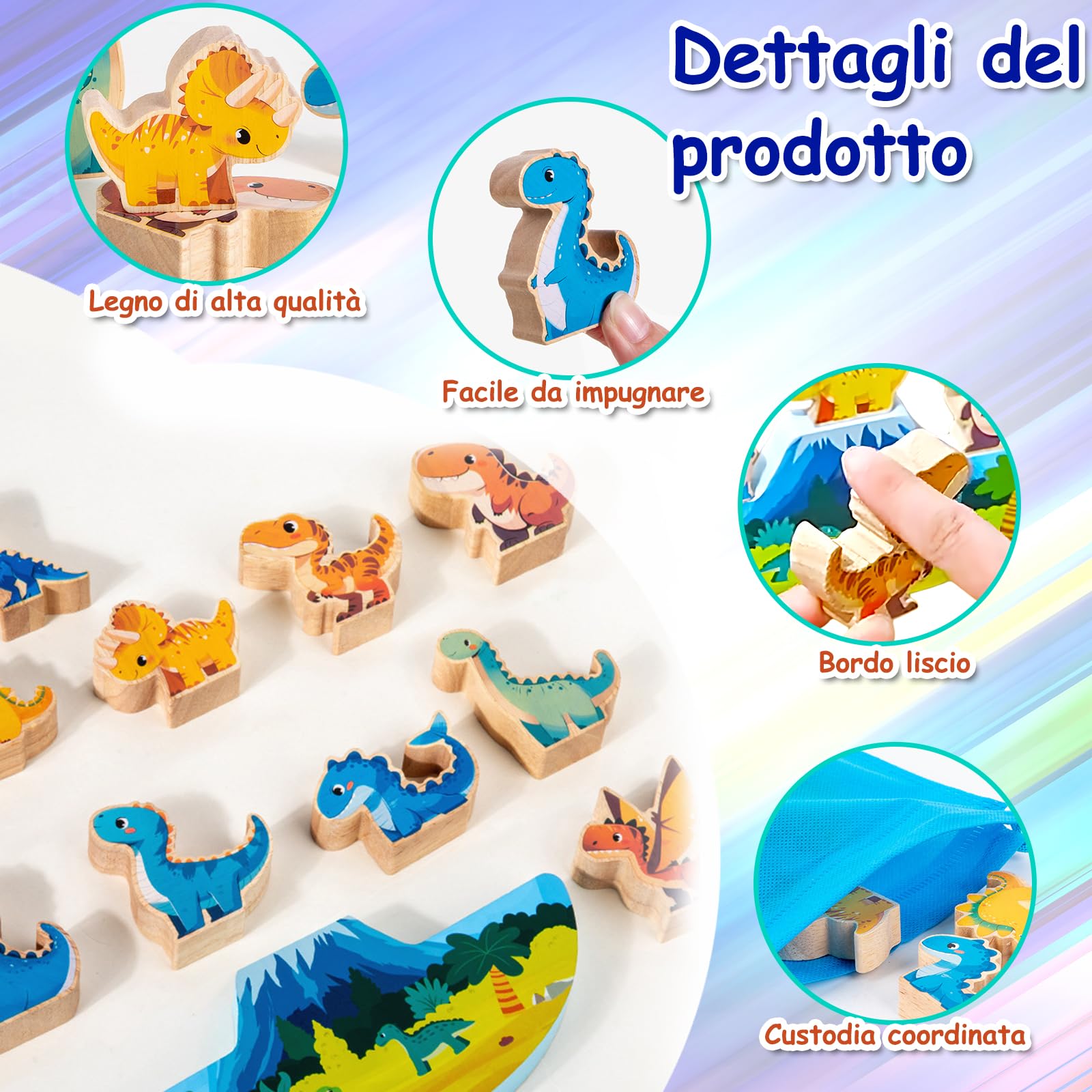 Echehi Dinosauro Giochi per Bambini, 11 pezzi Giochi Montessori per Bambini dai 18 Mesi in su, Apprendimento STEM, Capacità Motorie Fini e Interazione Genitore-figlio