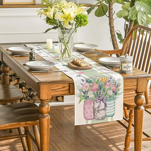 Miniatura 4 de Artoid Mode Vase Bloom - Camino de mesa de primavera con tulipanes y lavanda, decoración de mesa de comedor de cocina de verano para decoración de