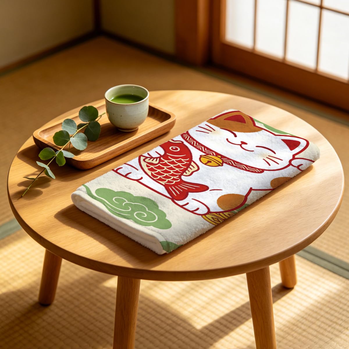MAYJOYDIY 4 Stück Glückskatze Küchenhandtücher Japanische Glückskatze Mikrofaser Geschirrtuch 66x45 cm Tier Fisch Saugfähiges Spültuch für Küche Badezimmer Bar Sport Einweihungsparty Kochen
