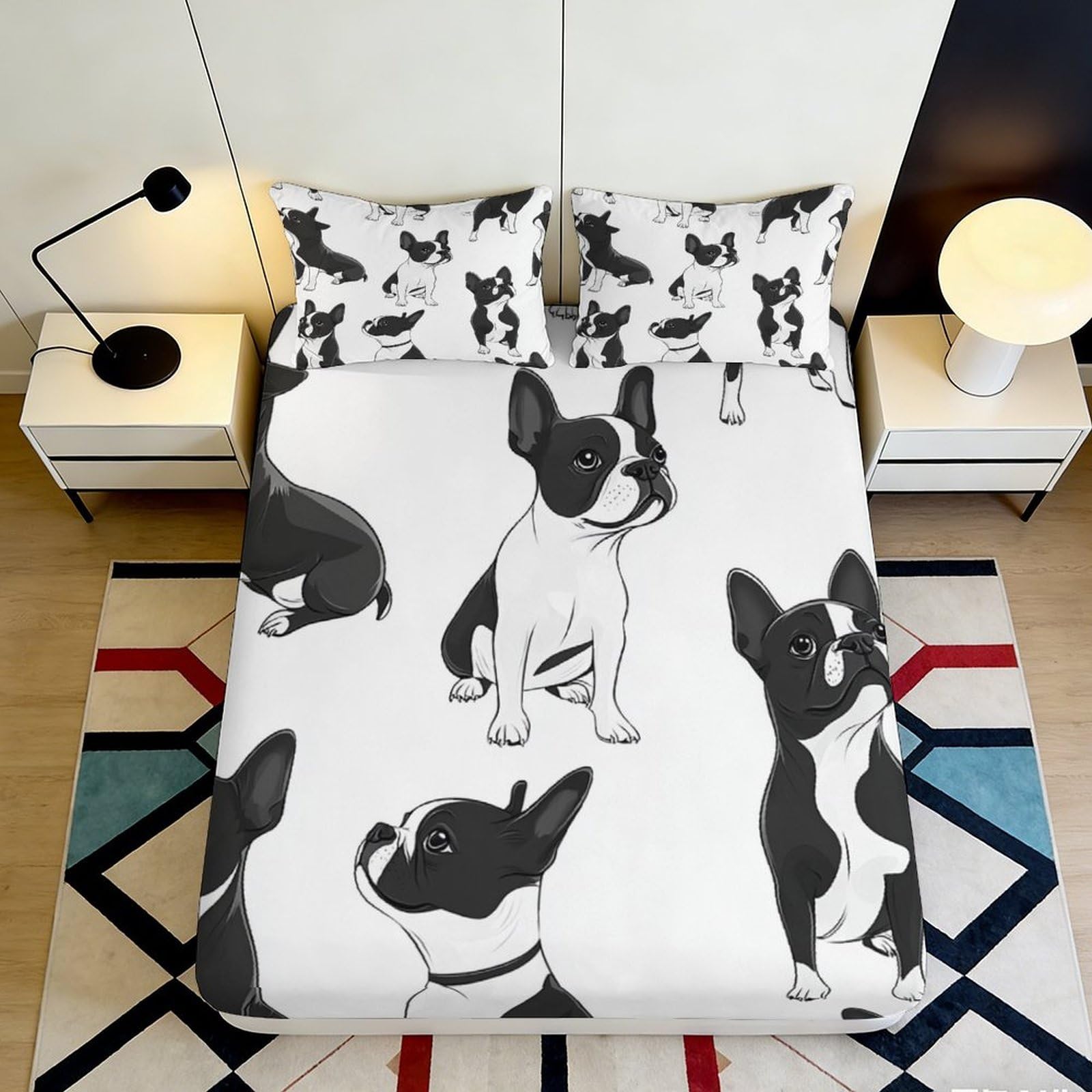 3D Printed French Bulldog Fitted Sheet Microfiber Soft Breathable Dog Pattern Bed Cover for Bedroom Dorm Decor 90x200x25cm