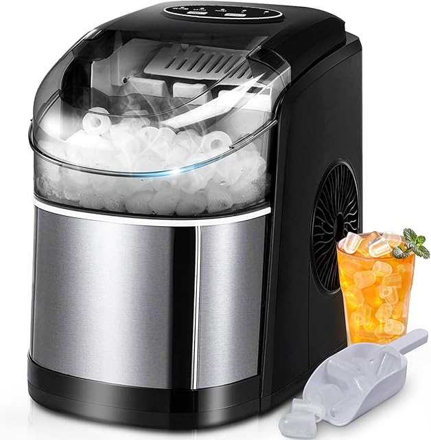 Ice Makers Countertop, FREE VILLAGE Portable Ice Maker Countertop 9 Ice Ready in 6 Mins, 26Lbs/24H, Self-Cleaning Function, Ice Machine with Ice Scoop & Basket for Home/Party/Camping (Black)
