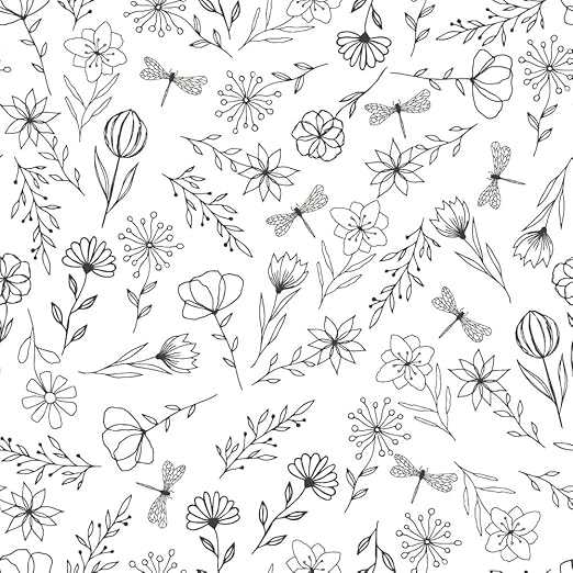 Black White Flower Peel and Stick Wallpaper Insects Plants Self