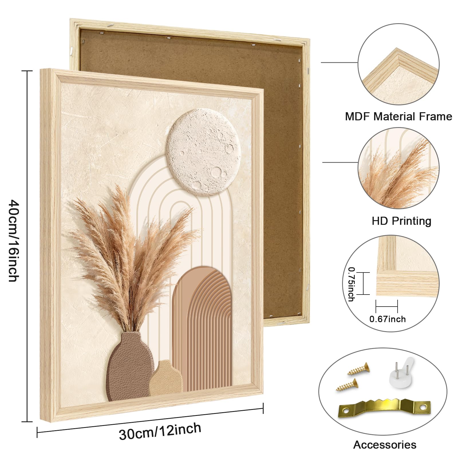 3Pcs Cadre en bois Impression sur Toile Beige Clair et Crème Tableau Silhouette Féminine Peinture Motif Abstrait Neutre Tableau Decoration Murale Salon Chambre Maison 30x40cm x3 (Pas de plexiglas)