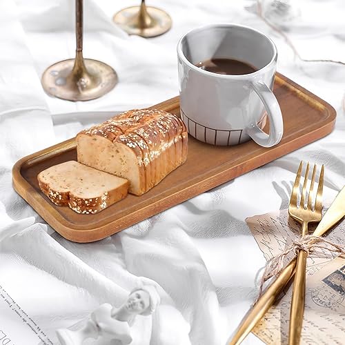 Miniatura 6 de Platos y bandejas de madera de acacia para servir – Mini tableros de madera de charcutería de 14 x 5.5 pulgadas, tabla de quesos pequeña, bandeja