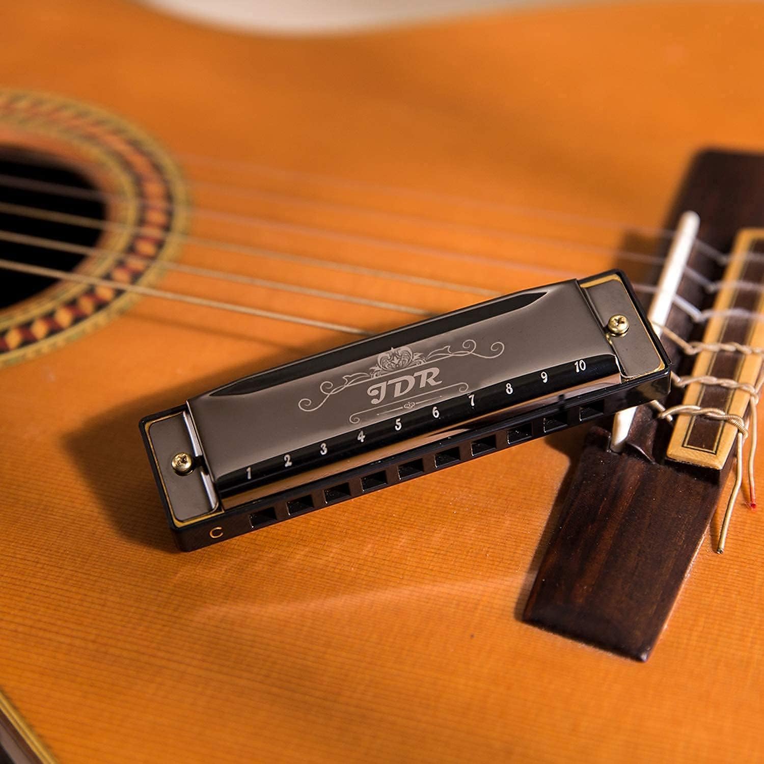 Harmonica JDR - Harmonica diatonique de blues en clé de do à 10 trous pour adultes,débutants, enfants, musiciens - Convient pour toutes les occasions : blues, folk, jazz et pop (noir