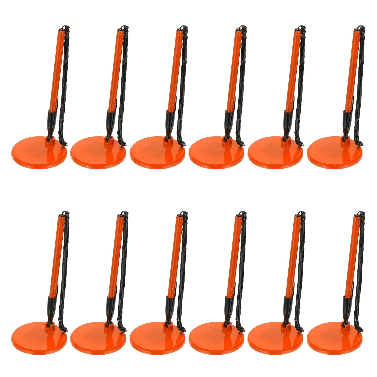 PATIKIL 12 Stück sichere Stifte mit Klebebandkette & Sicherheitsstifthalter, Empfangstresenstifte Schreibtischstift Nachfüllungen mit schwarz Tinte für Büro Zuhause, Flache Basis, Orange