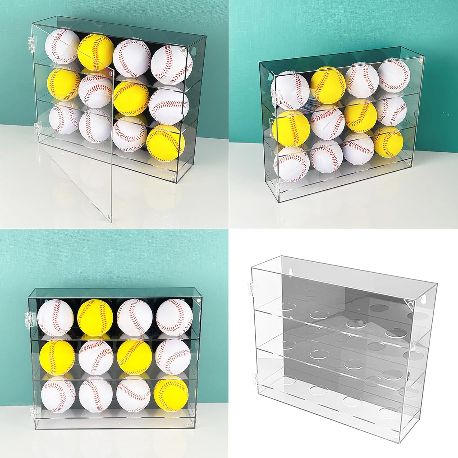 Transparents Acrylic Baseball Holder Display Stand with 12 Compartments Wall Mounted Clear Rack Rectangular Storage Box