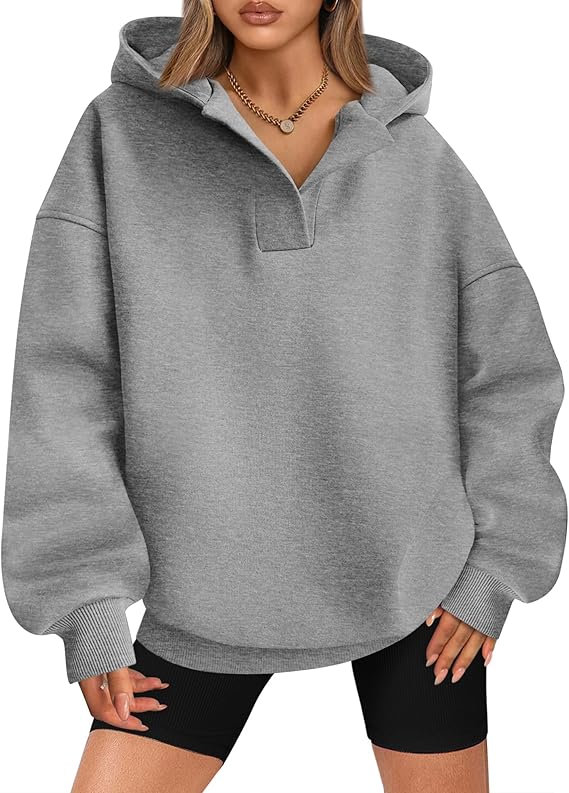 BTFBM Women's Oversized Hoodies Casual Fleece Long Sleeve V Neck Sweatshirts 2025 Trendy Fall Outfits Winter Clothes