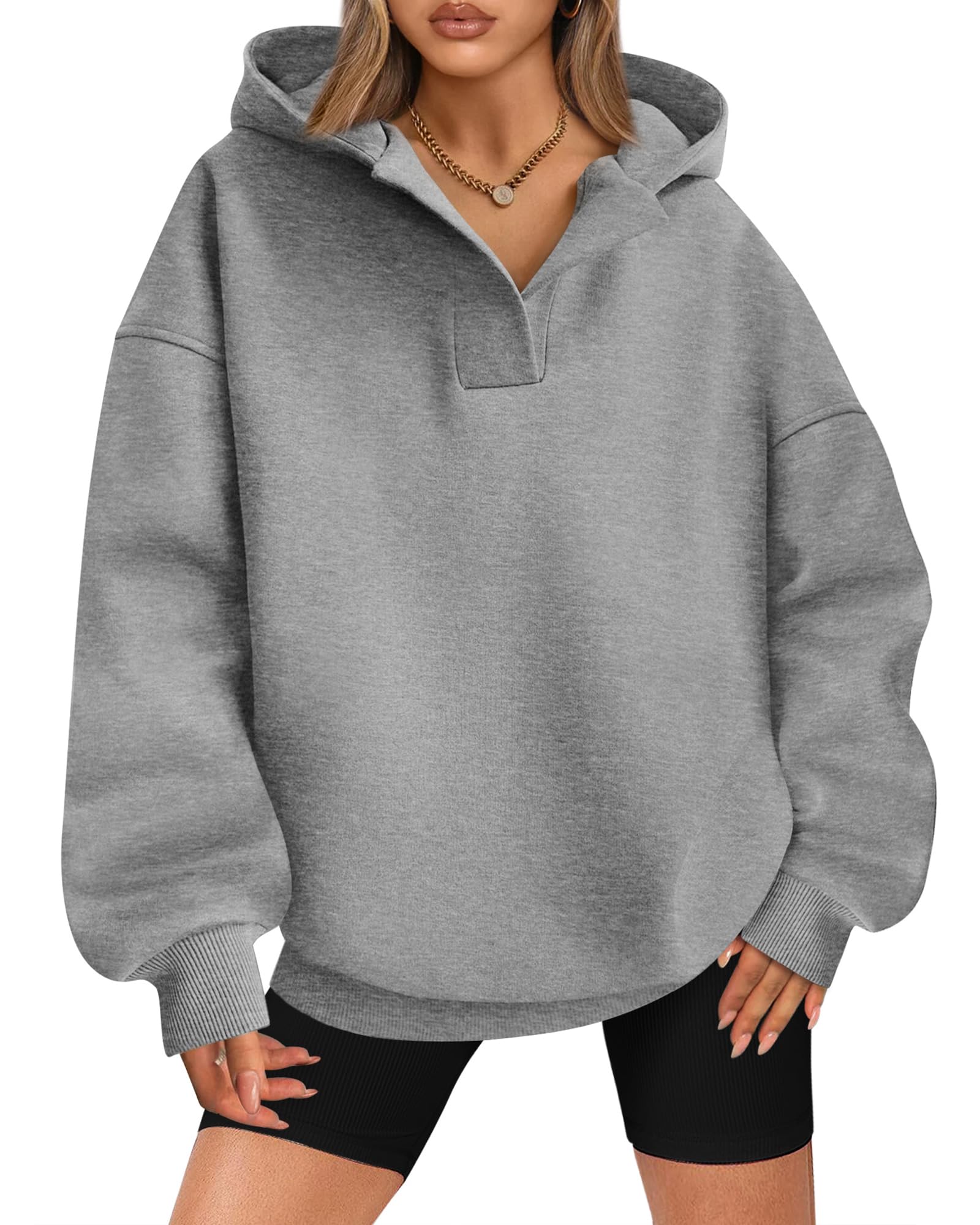 BTFBM Women's Oversized Hoodies Casual Fleece Long Sleeve V Neck Sweatshirts 2026 Trendy Fall Outfits Spring Clothes