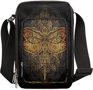 Boho Ethnic Mandala Dragonfly Crossbody Bag, Adjustable Phone Purse Wallet Canvas Small Crossbody Purse Bags with Shoulder Strap For Women Girl, Boho Ethnic Mandala Dragonfly