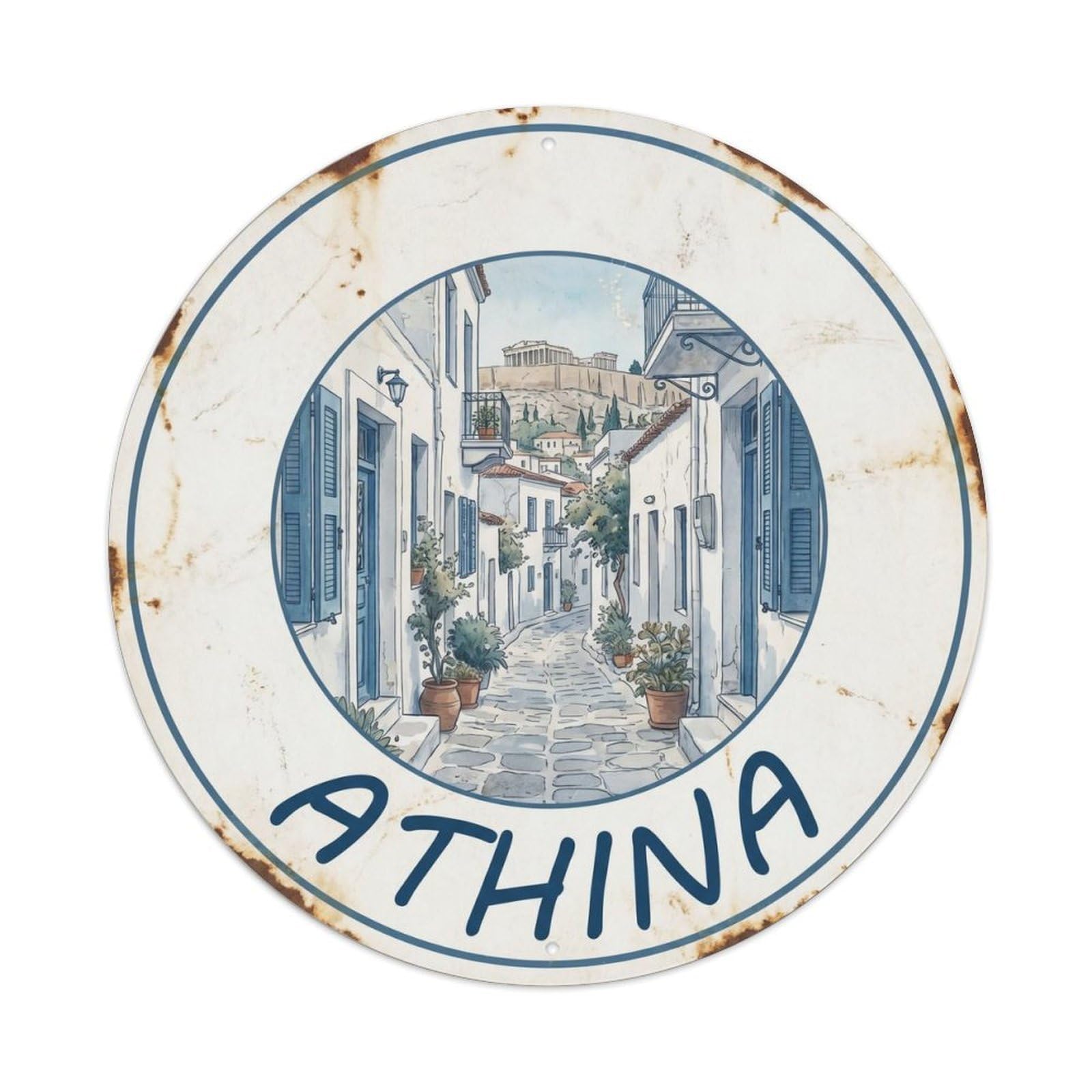 Vintage Travel Athens Plaka District Metal Tin Sign Plaque