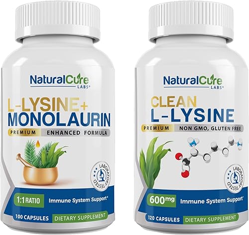 Natural Cure Labs Paquete: L-lisina + monolaurina + L-lisina limpia