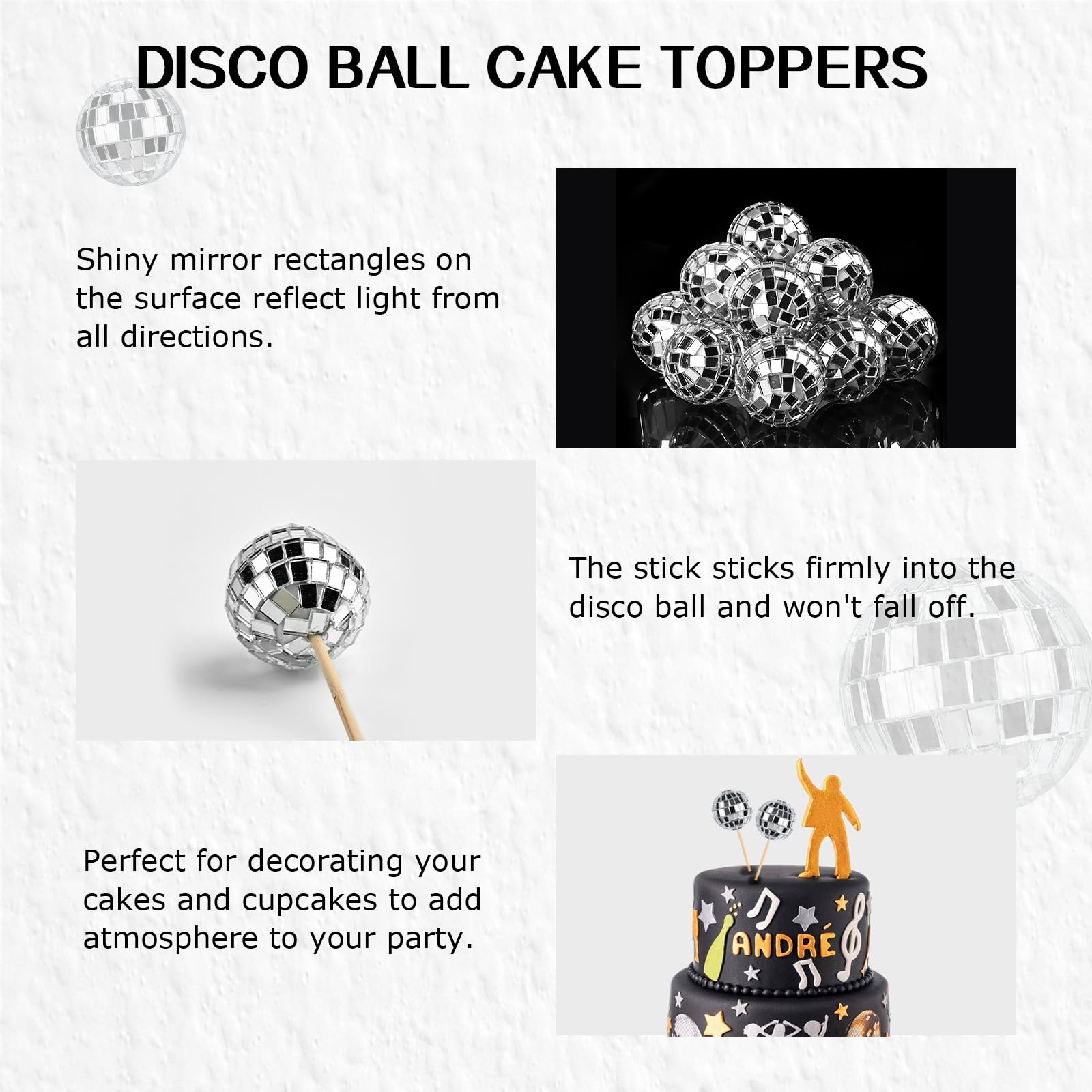 30 stuks mini-discobal cupcaketoppers, glanzende disco balplectrums