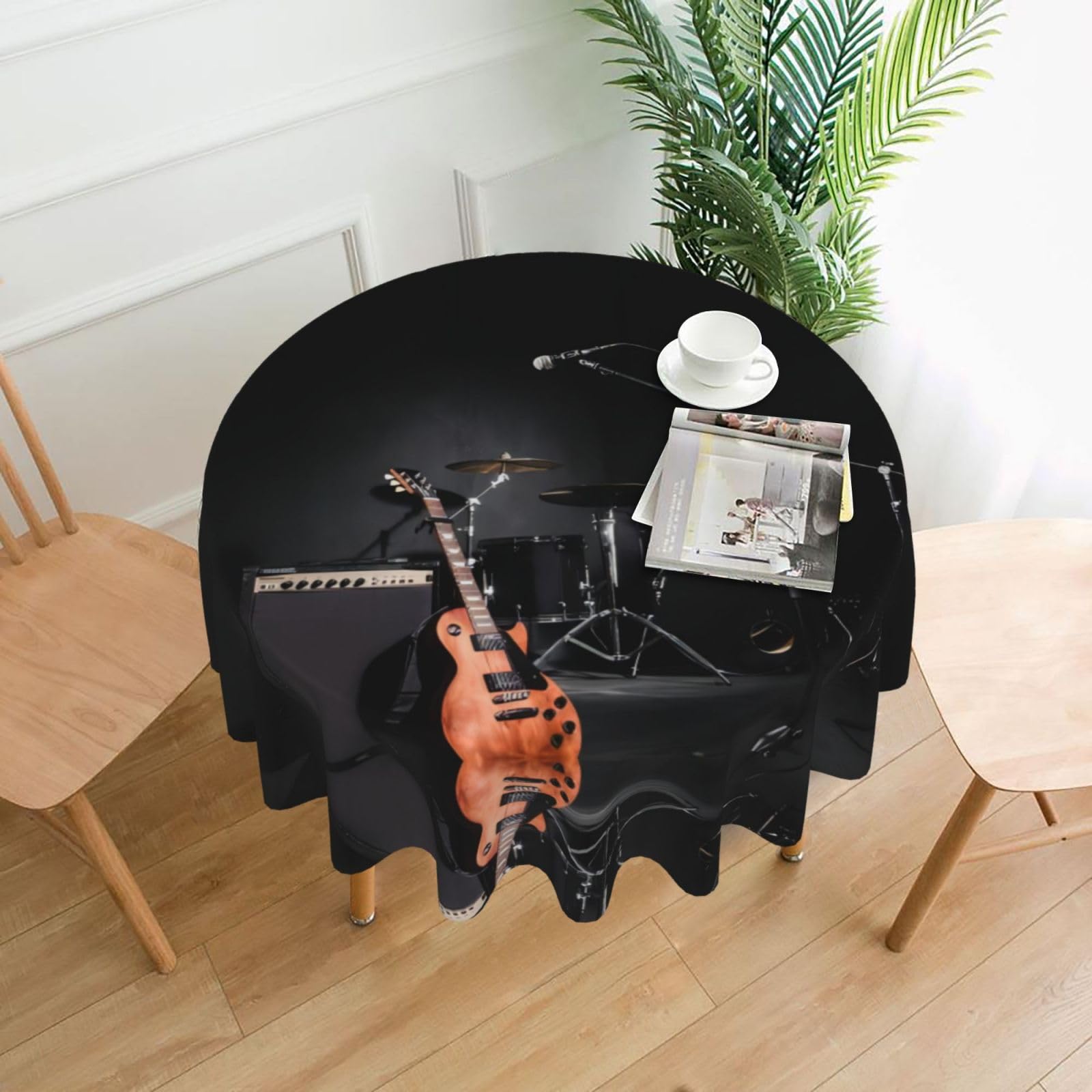 YYHWHJDE Musical Instrument Guitar Prints Round Decorative Tablecloth 60in - High-Grade Polyester Throw for Elegant Dining & Festive Gatherings