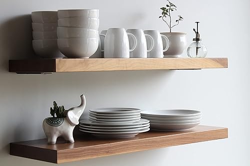 Miniatura 3 de Urban Legacy Estantes flotantes profundos de nogal negro para pared, fácil de instalar, estantes flotantes modernos con soportes flotantes, juego de