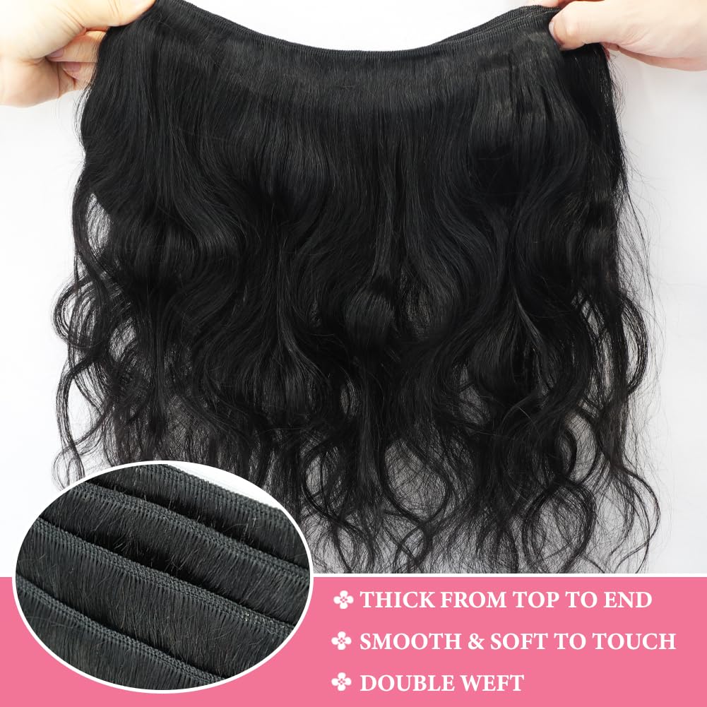 12A Human Hair Bundles Body Wave One Bundle 100% Unprocessed Brazilian Virgin Hair Bundles Double Weft Weave Body Wave Human Hair Natural Black Color (Body Wave-1bundles, 20inch)