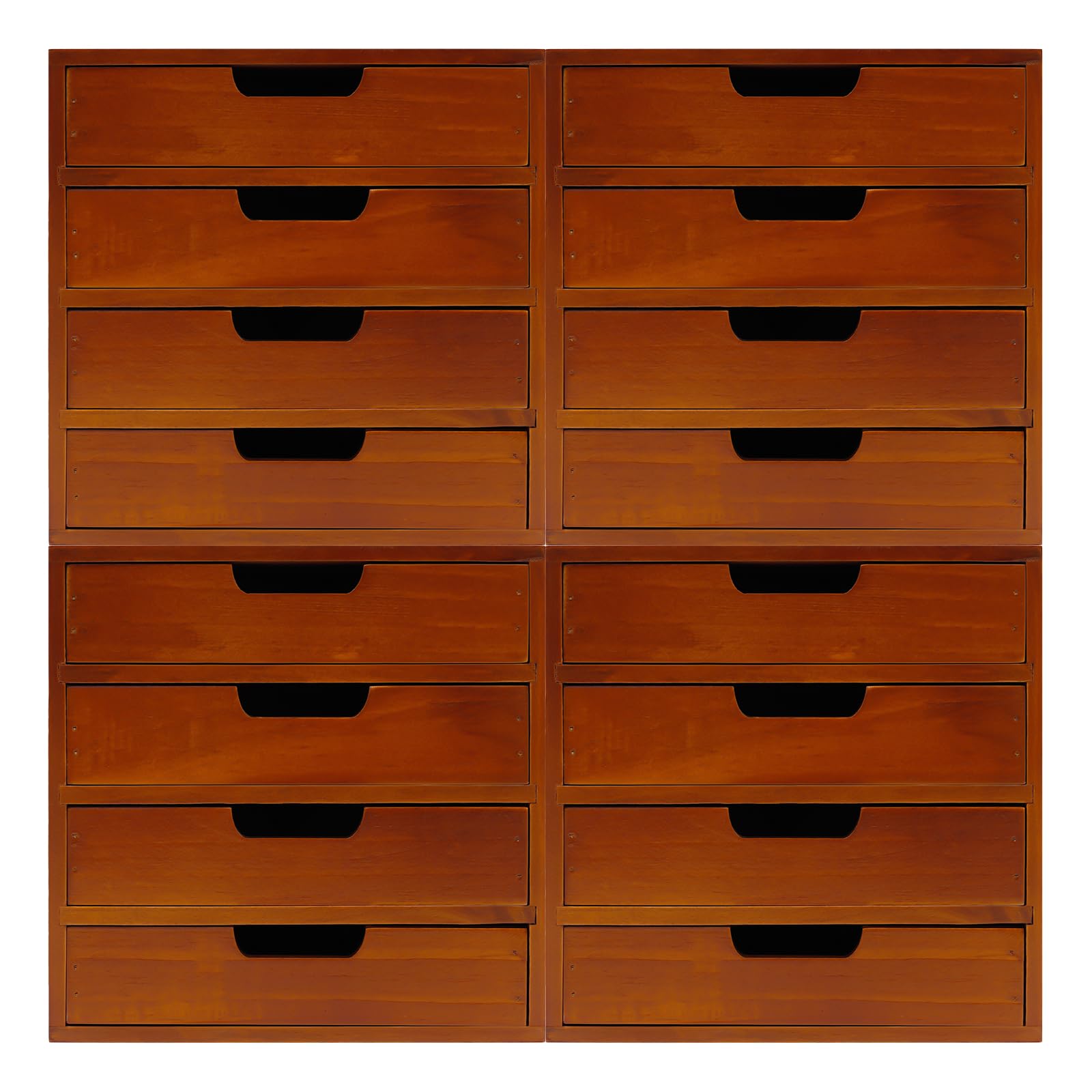 4 Pcs Drawer Cabinet Set, Wooden Storage Box Rustic Desktop Organizer, Mahogany Wood Stackable Units, Small Craft Storage Containers Apothecary Cabinet and Chest Jewelry Holder for Women