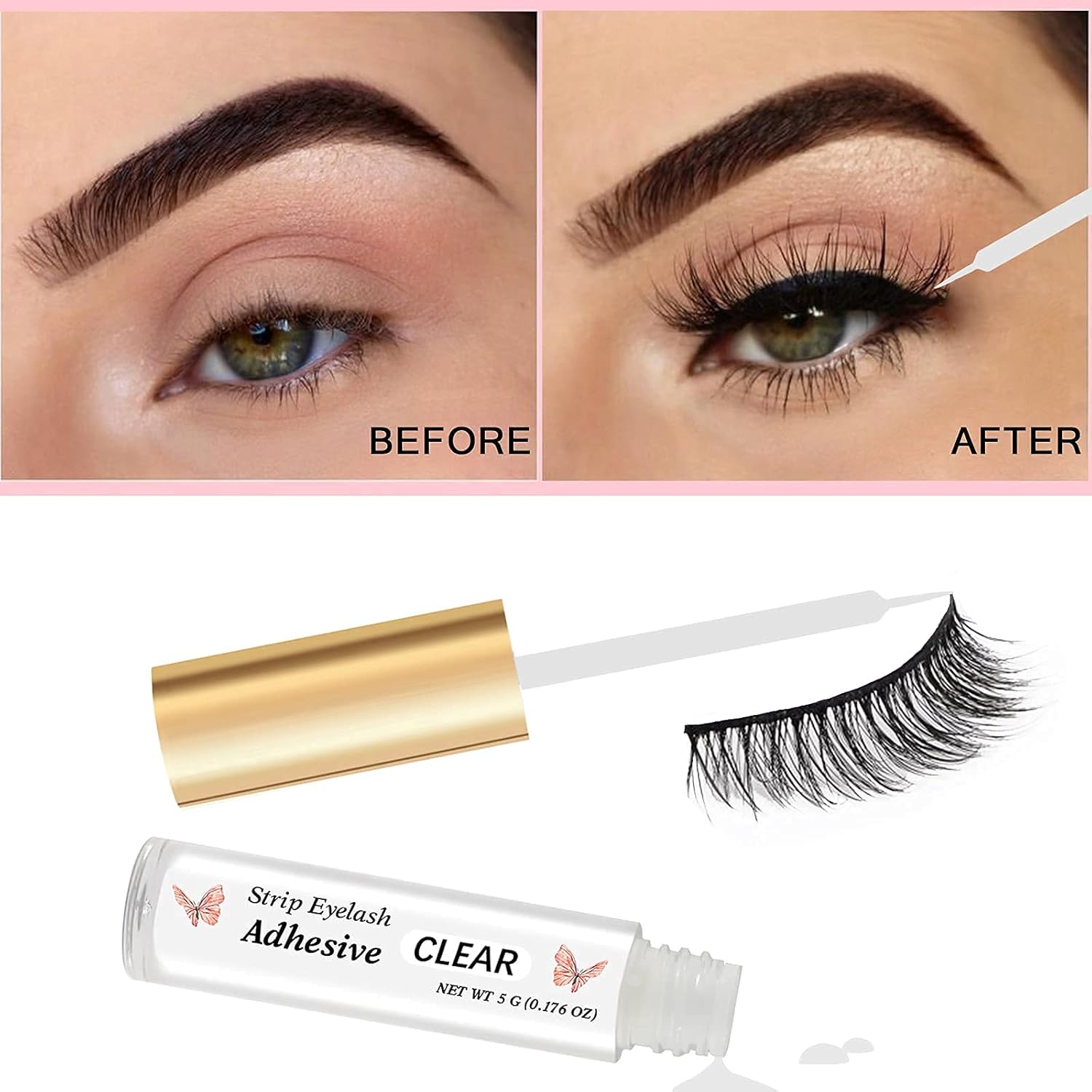 Eyelash Glue for False Lashes Eyelash Glue Clear,Lash Glue Eyelash Adhesive Glue,Latex Free Super Strong Hold Eyelash Glue Waterproof (Clear, 1Pcs) : Beauty & Personal Care