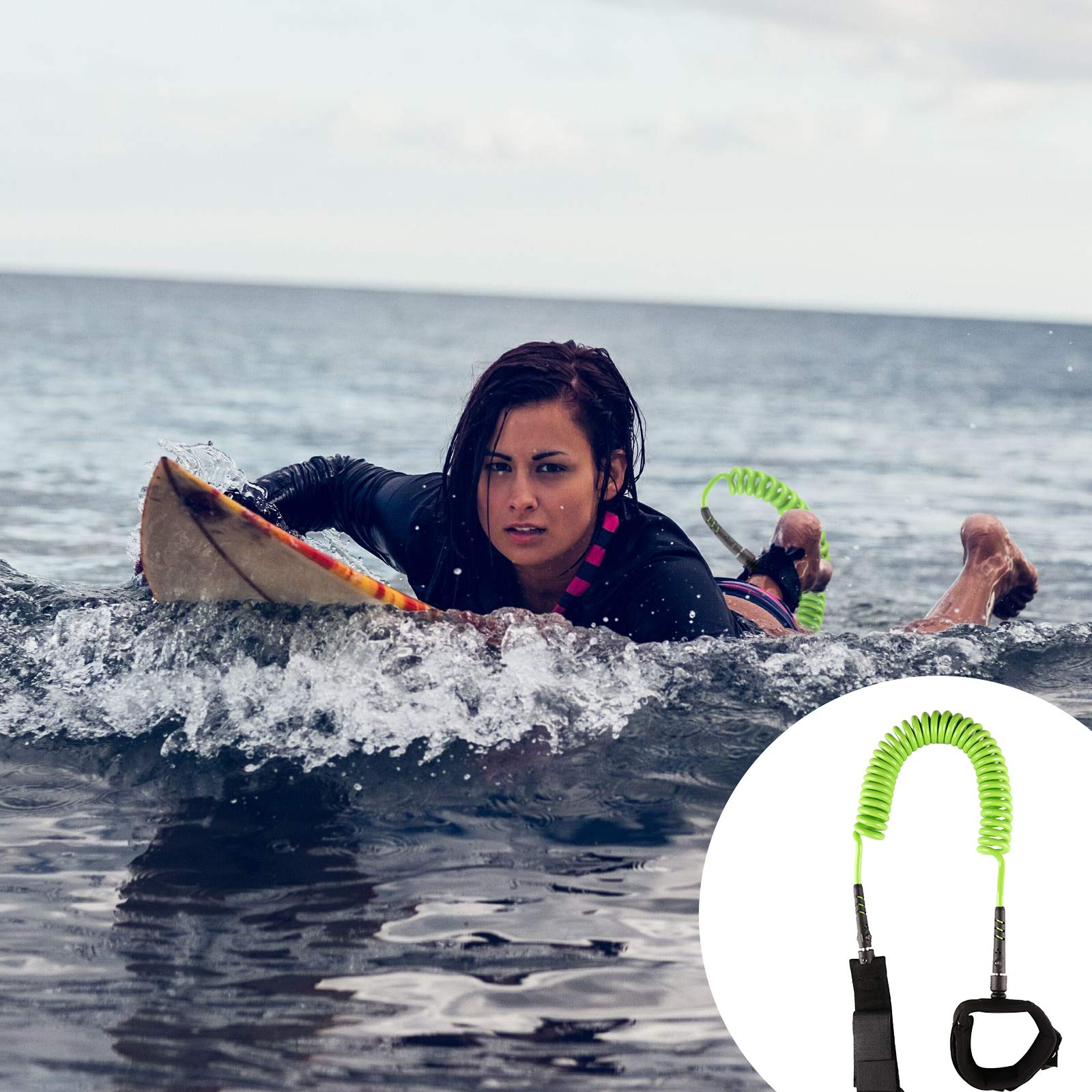 Guinzaglio per Tavola Sup Da Surf,10 Piedi 7mm Leash da Surf,Tavola da Stand Up Paddle Arrotolato in TPU Guinzagli Per Tavole Surf,Corda Gamba Cinturino Alla Caviglia,Per Tutte Le Tavoles Surfs