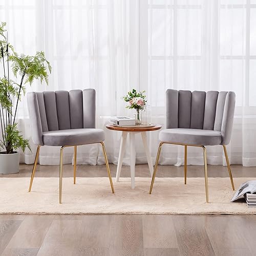 Miniatura 6 de QUINJAY Juego de 2 sillas de comedor de terciopelo doradas, tapizadas de mediados de siglo, modernas sillas de comedor con respaldo cómodo, sillas