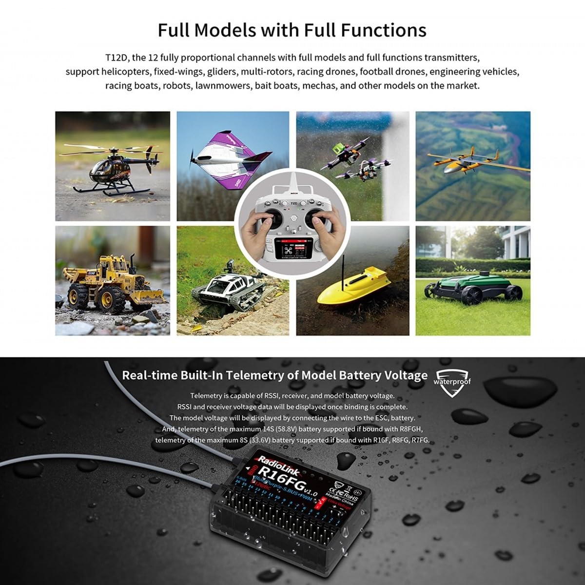 HTLNUZD Radiolink T12D 12 Channels RC Fully Proportional