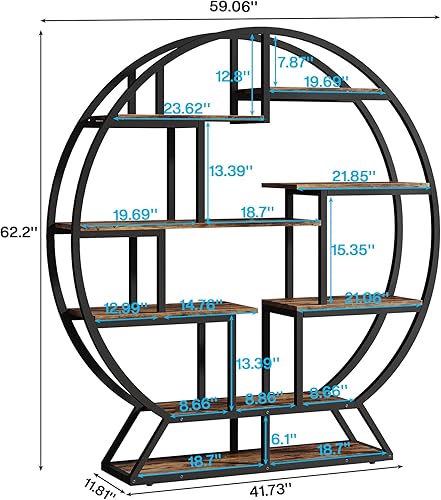 Miniatura 2 de Tribesigns Estantería redonda Etagere, estantería de madera industrial de 63 pulgadas con estantes escalonados, estante organizador de estantería