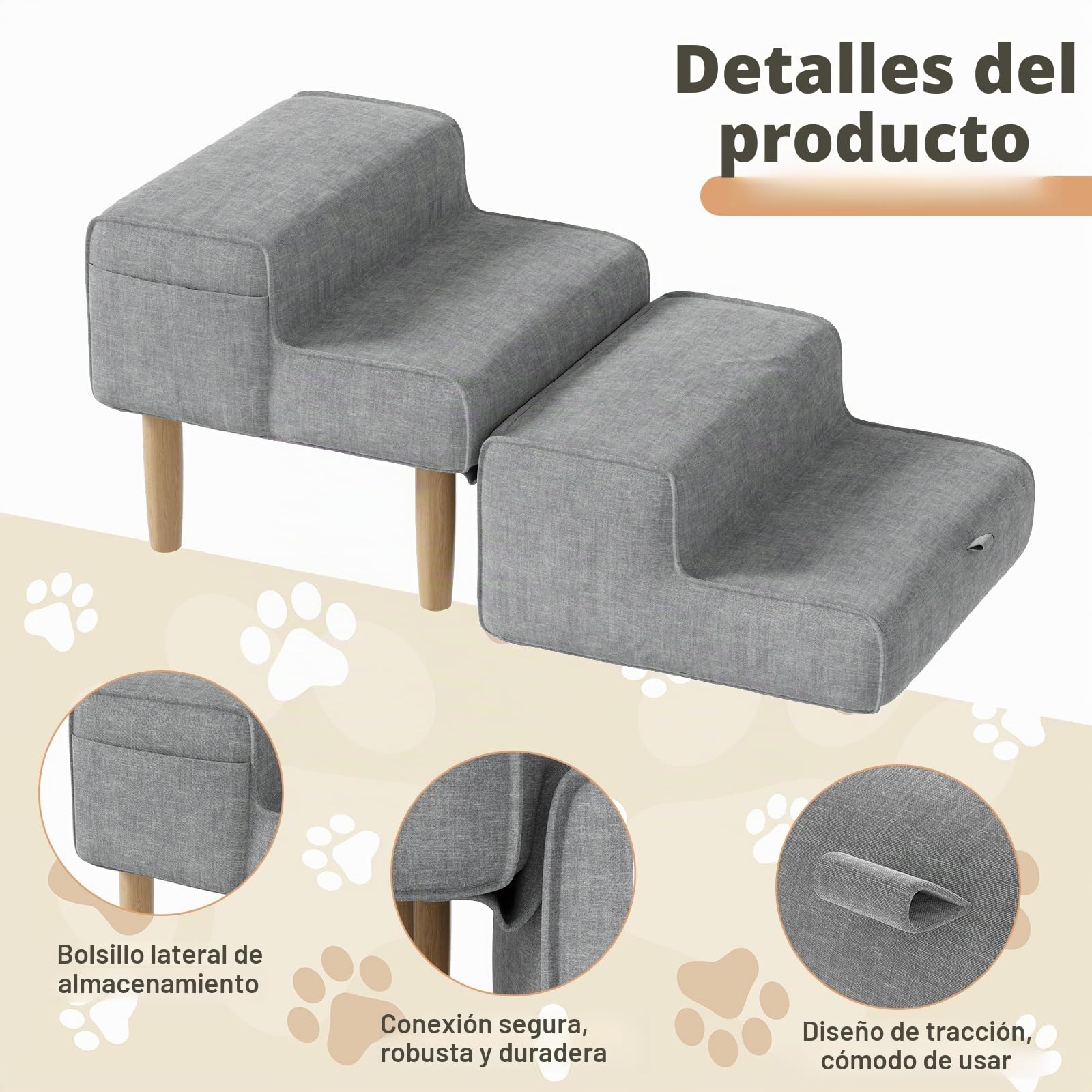 Escalera para perros, 2 en 1, escalera plegable para perros, escalera para perros pequeños y grandes, escalera para sofá y cama, 4 peldaños, 32 cm de alto, para gatos viejos, gris