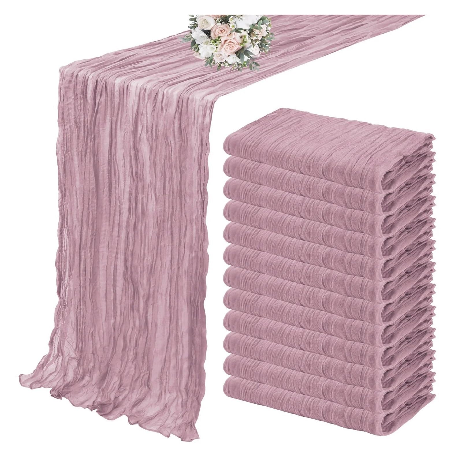Chiffon Table Runner 10PCS Green Gauze Table Runner Setting Dining Wedding Party Banquets(10Pcs mauve,90X400cm)