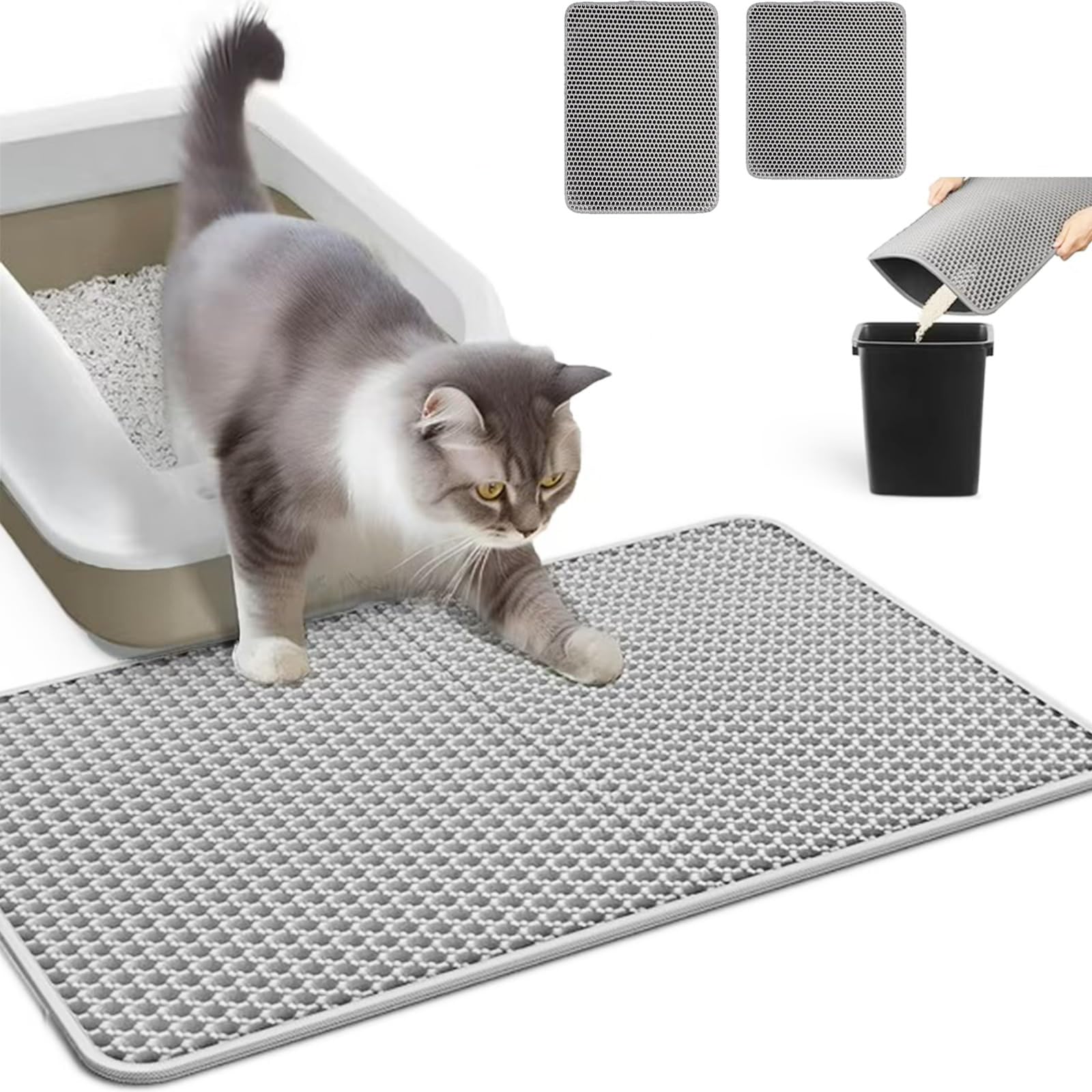 2er Set in Grau Katzenklo Matte, Katzenzubehör, Katzenstreu Matte Mit Textilumrandung, Ideal Für Kleine Räume, Einfache Reinigung,Ideal Als Katzenklo Unterleger Für Stressfreie Pflege