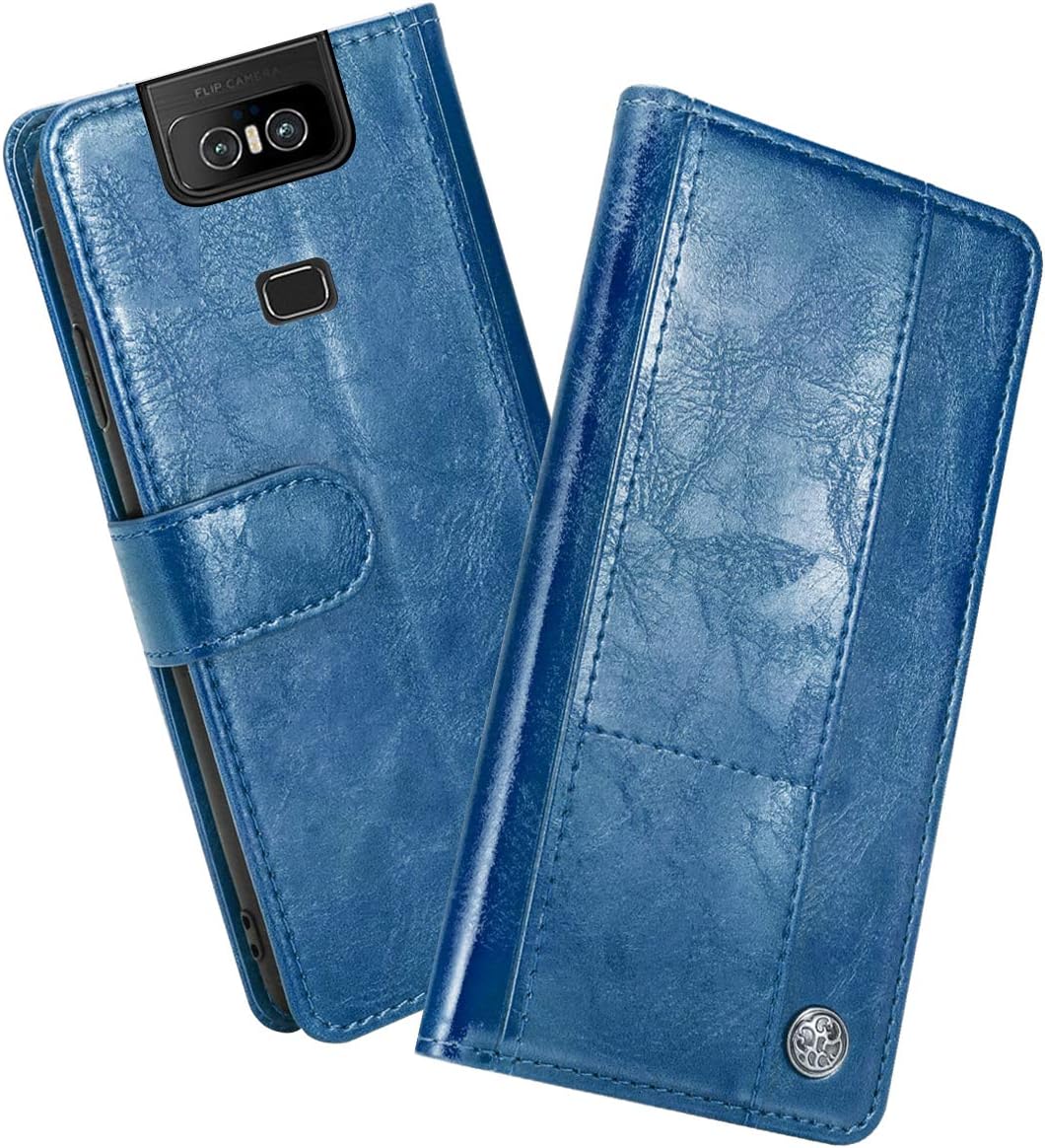 PURLERA Leather Case for Asus Zenfone 6 ZS630KL,Premium Leather Stand/Cover/Wallet/Flip Case with [Card Slots] Ultra Slim [Magnetic Closure] Case Cover for Asus Zenfone 6 ZS630KL (Blue)
