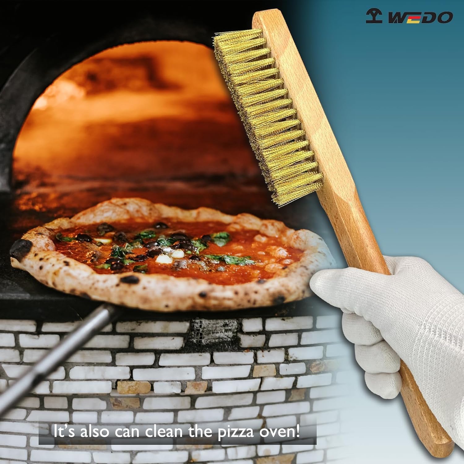 WEDO Szczotka mosiężna, szczotka druciana z miękkiego mosiądzu, rozmiar 290 x 29 mm, 4 rzędy, 16 kolumn, mosiężna szczotka metalowa, druciana szczotka do zarysowania z uchwytem z drewna bukowego, do