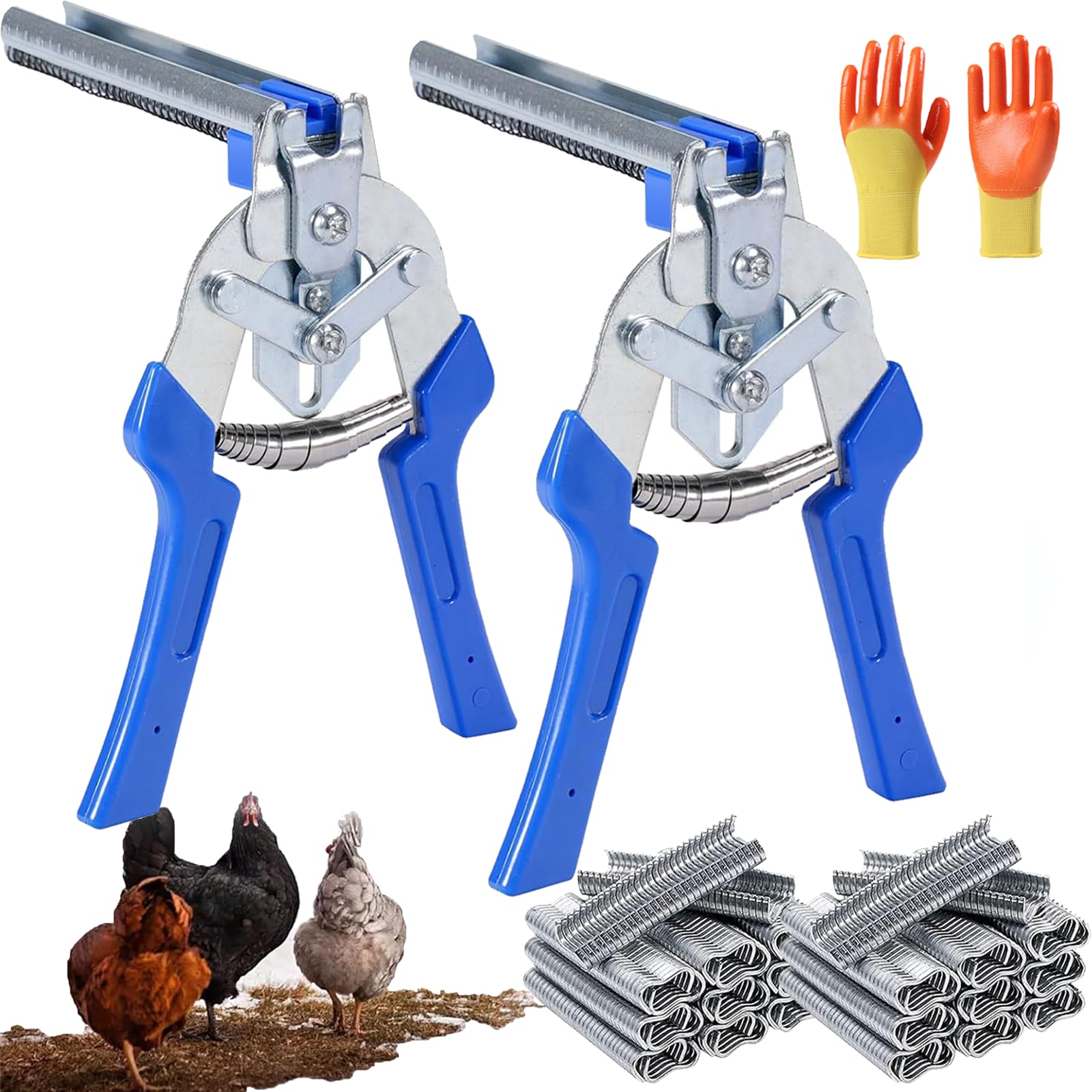 Llelemamo 2Pcs-A Type M Nail Ring Pliers With M Hog Rings, Professional Hog Ring Pliers Tool For Fencing, Animal Pet Cage Building, Wire Mesh & Chicken Coop (With 600Pcs) (2Pcs-A)