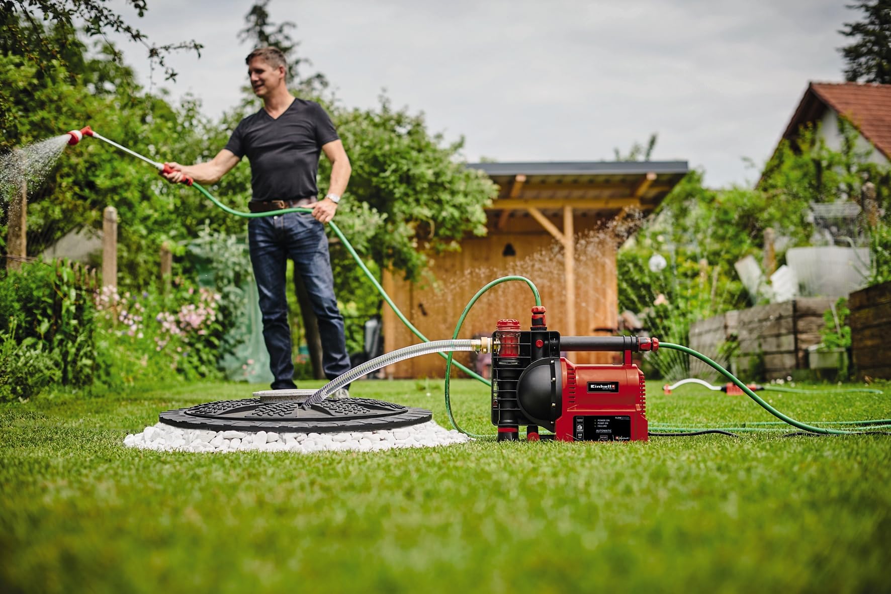 Einhell Hauswasserautomat GE-AW 1042 FS (1.050 Watt, Wasserfüll-/Schmutz-/Sauganzeige, Trockenlaufsicherung, Flow-Sensor, Thermo-/Brühschutz, Rückschlagventil)
