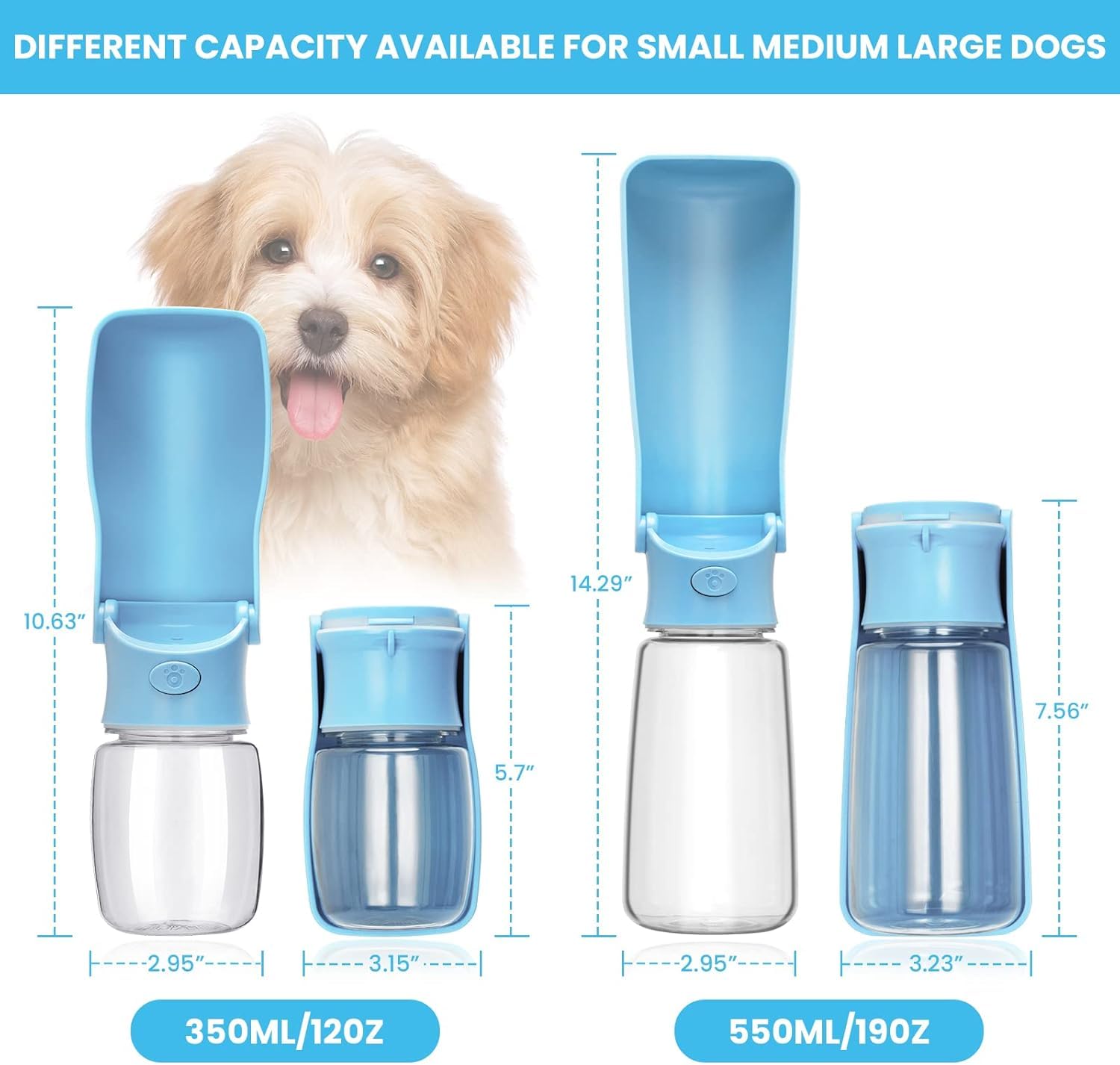 Canareen Portable Dog Water Bottle, Leak Proof Travel Water Bottle for Dogs & Cats - Image 4