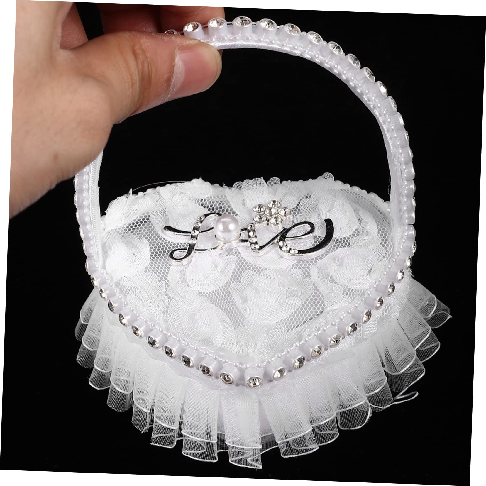 Abaodam 5pezzi Cuscino Portafedi Cuore Con Pizzo Elegante Per Matrimonio Porta Anelli Raso Con Manico Decorazione Nuziale Romantica Accessorio Per Cerimonia Di Fidanzamento