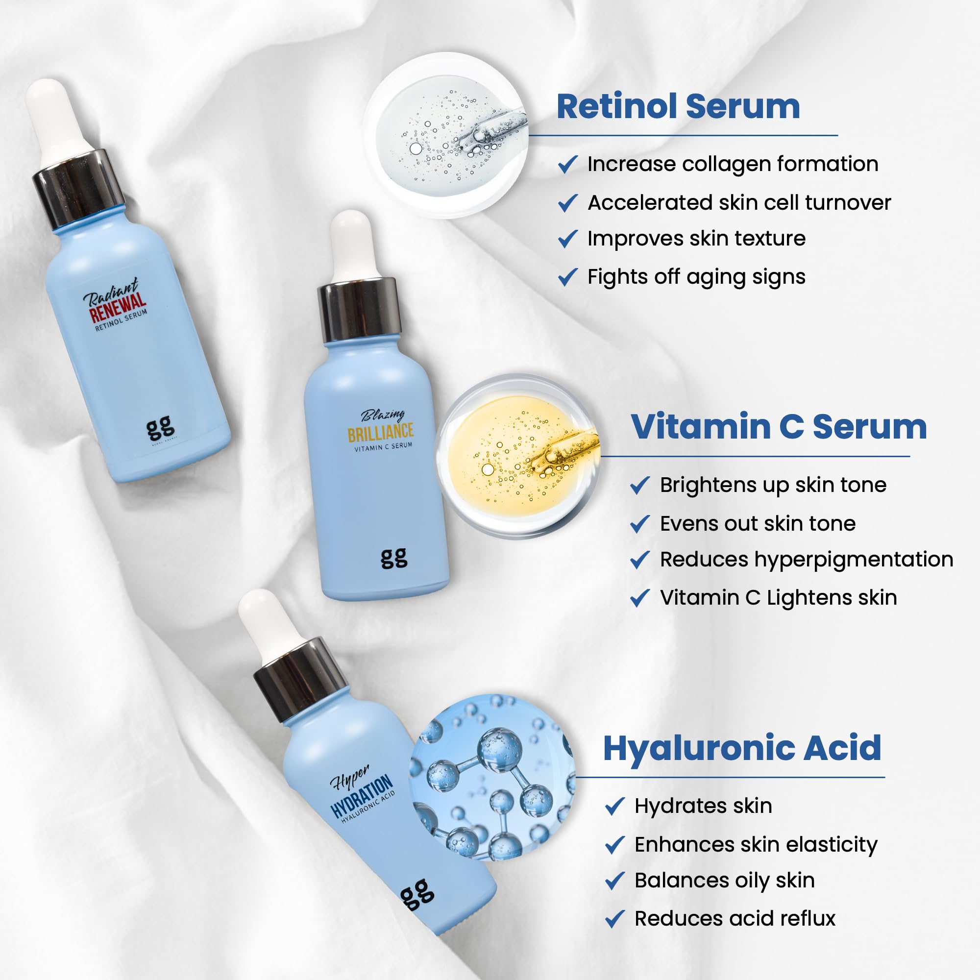 Anti-Aging Serum Gift Set, Retinol, Vitamin C & Hyaluronic Acid Trio for Brightening Hydrating & Youthful Skin, Vegan - Image 3