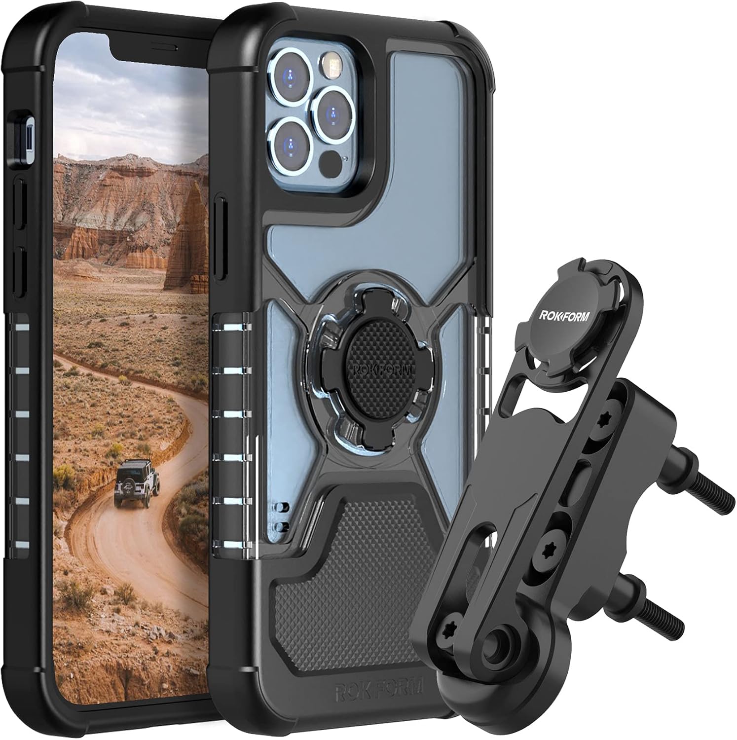 Rokform - iPhone 12, iPhone 12 Pro Crystal Case + Motorcycle Perch Phone Mount