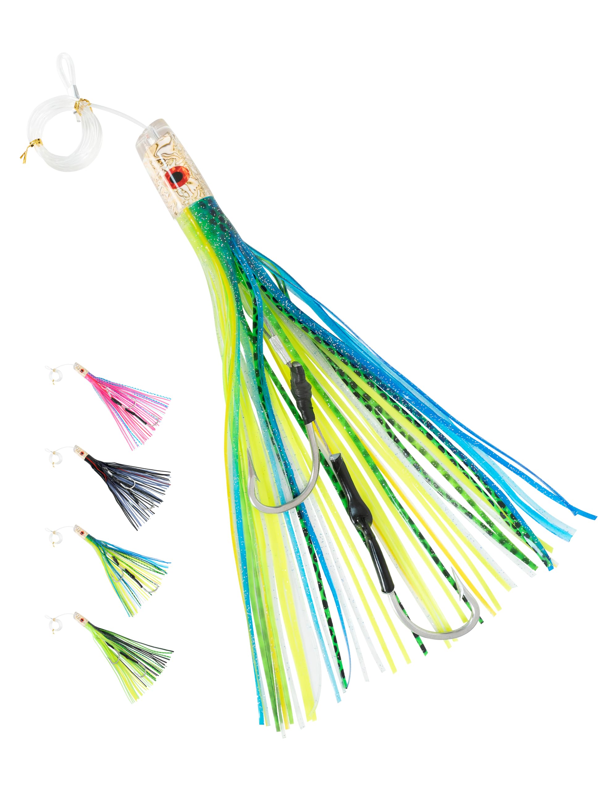 BLUEWING 6in/9in/11in/12in/14in/15in/20in Big Game Trolling Lure Saltwater Tackle with Stainless Steel Hook and High Strength Fishing Line for Wahoo