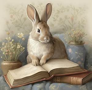 Amazon.com: YEEWArt Reading Rabbit On Book Wall Art Canvas Prints Bunny ...