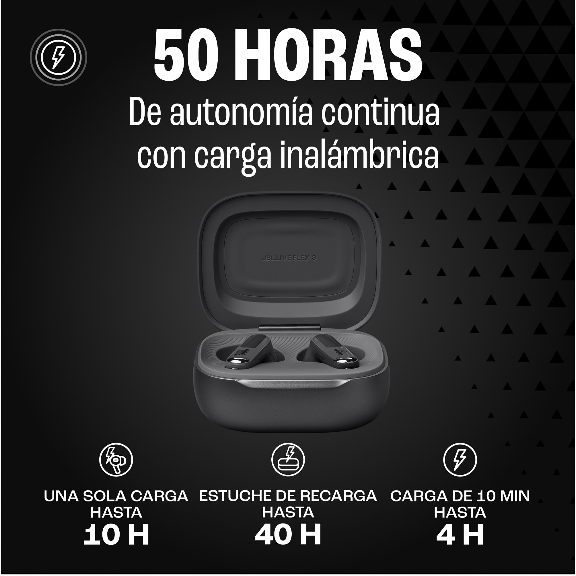 JBL Live Flex 3 Auriculares inalambricos de botón True Wireless con cancelación de ruido adaptable, hasta 50 horas de reproducción, Bluetooth, audio de alta resolución, negro