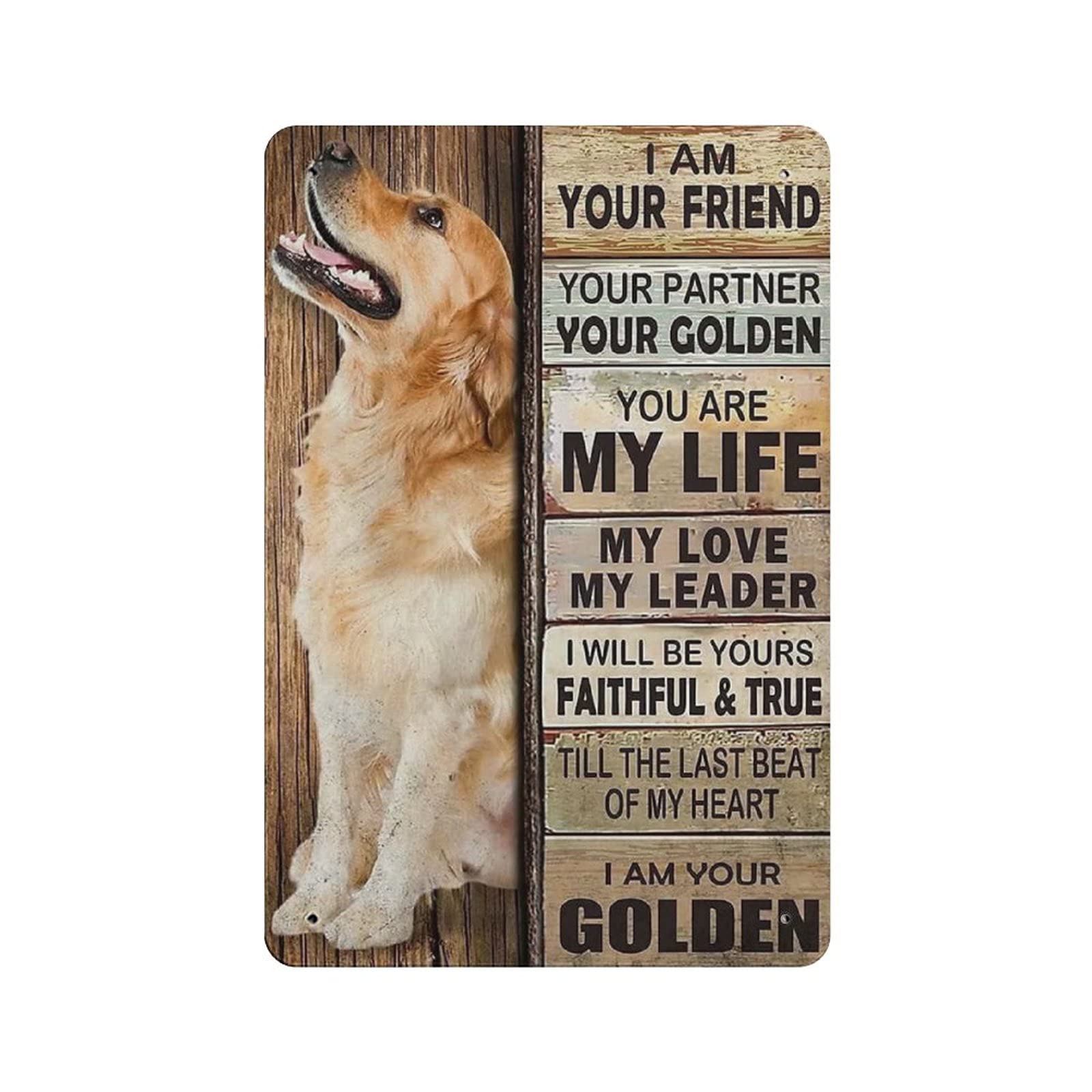 Metal Tin Sign Golden Dog Vintage Tin Poster Metal Sign Wall Decoration Country Kitchen Home Garage Decor 12"x8"