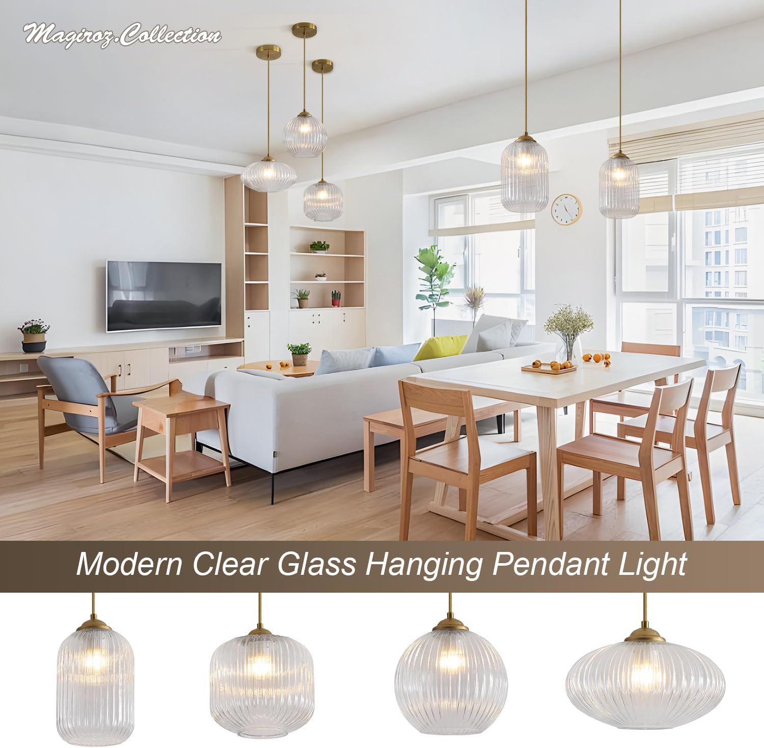 1 Light Mid Century Brushed Gold Pendant Lights Kitchen Island Modern Pendant Ceiling Light Clear Glass Hanging Lamp Mini Vintage Brass Hanging Light Fixture for Dining Room Bedroom MPL30-A