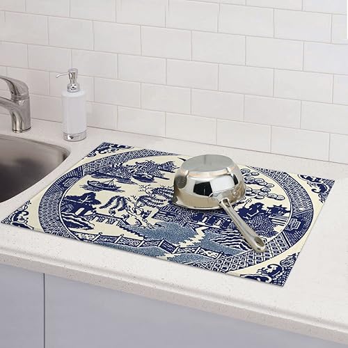 Vista 24 de Tapete de secado de platos de hojas florales verdes para encimera de cocina, 18 x 24 pulgadas, tapete absorbente reversible para platos Hoja floral