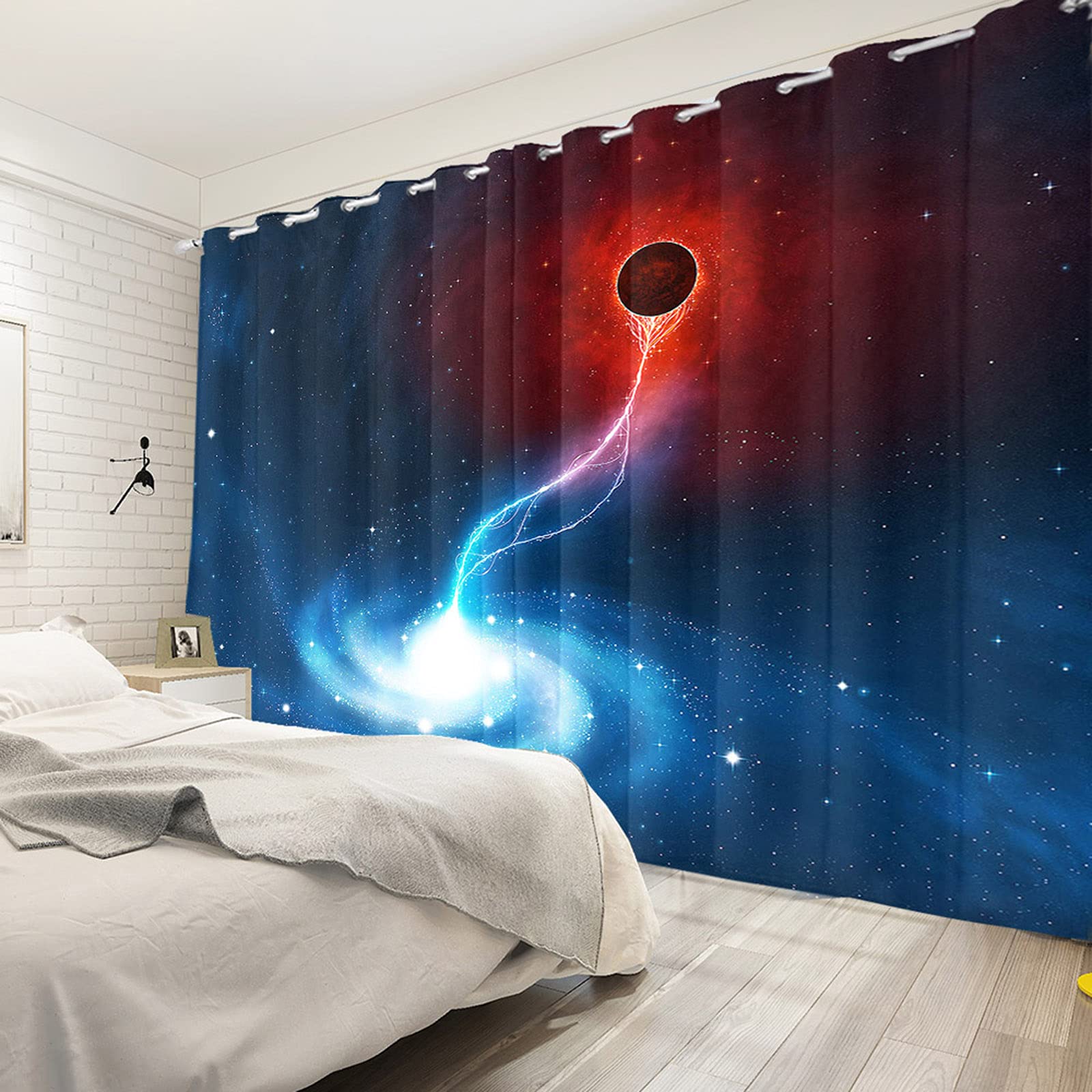 Amazon｜Yeele カラフルな銀河ウィンドウカーテン 宇宙 ブルーとレッド