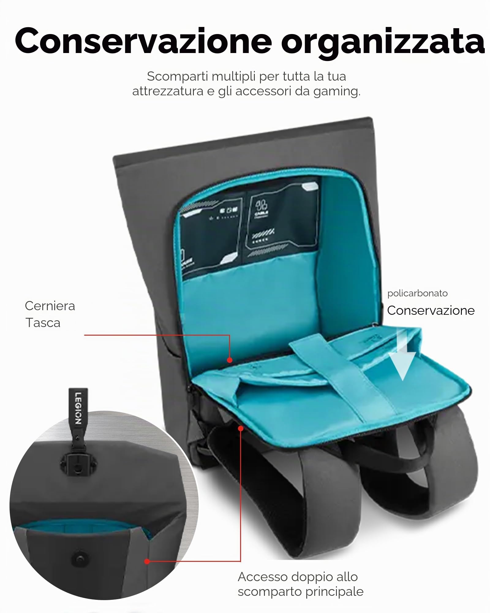 Lenovo Legion Borsa per computer da gioco, protezione a doppio strato, tasche portaoggetti dedicate