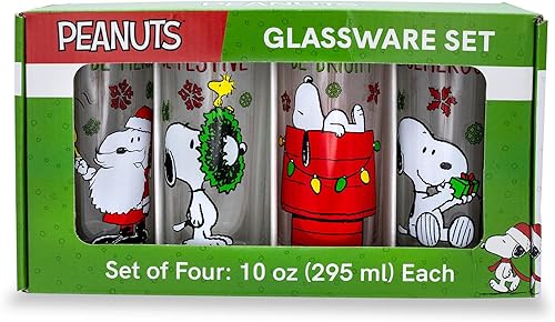 Miniatura 2 de Silver Buffalo Peanuts Snoopy Holiday Fun - Juego de 4 vasos de cerveza para licor bebidas de pub cada uno tiene capacidad para 16 onzas