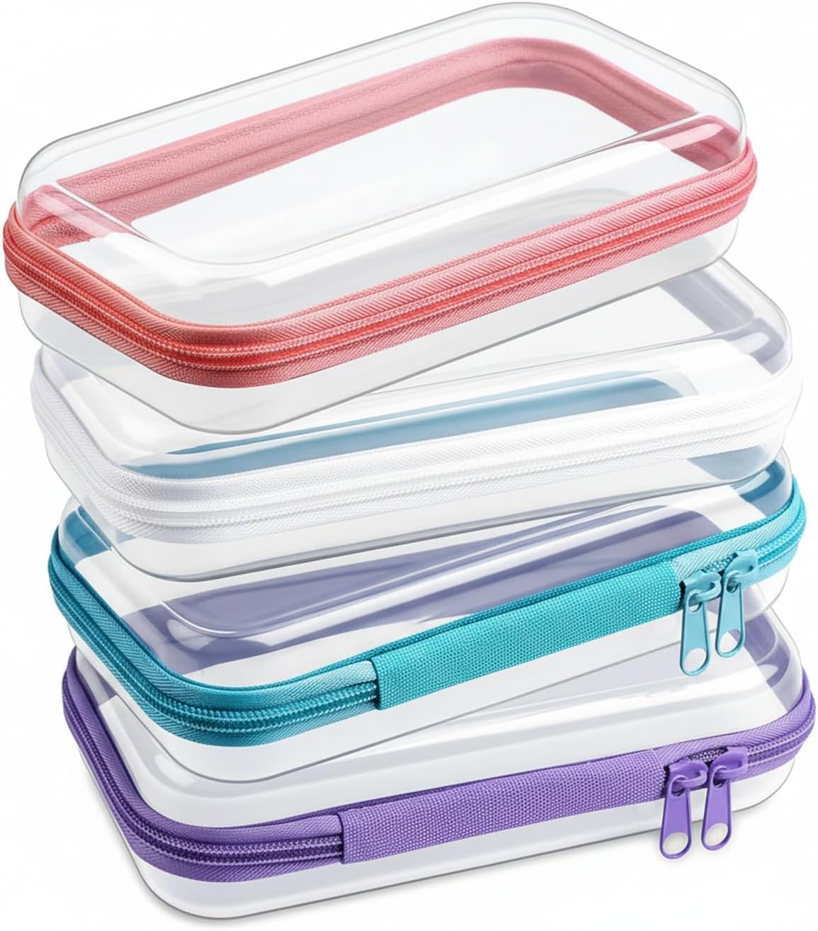 Clear Zippered Storage Box, Hard PET Plastic Travel Organizer for Cosmetics & Accessories, Compact Rigid Case for Closet & Luggage (White, 1 Pack)