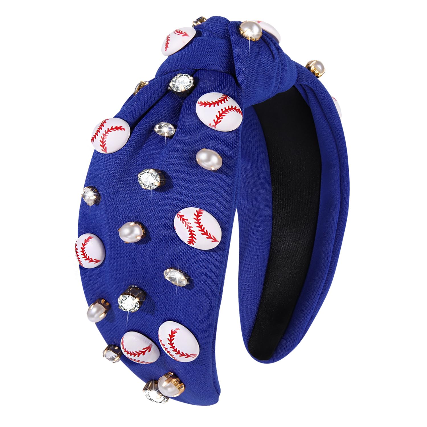 Baseball Headband for Women Crystal Pearl Knotted Headband