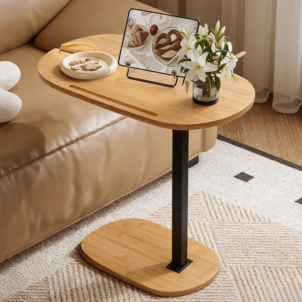 Tavolino Laterale a Forma di C Regolabile in Altezza 40-80cm,Tavolino Laterale da Divano Girevole a 360° per Soggiorno, Bagno o Camera da Letto (40 cm x 22 cm)